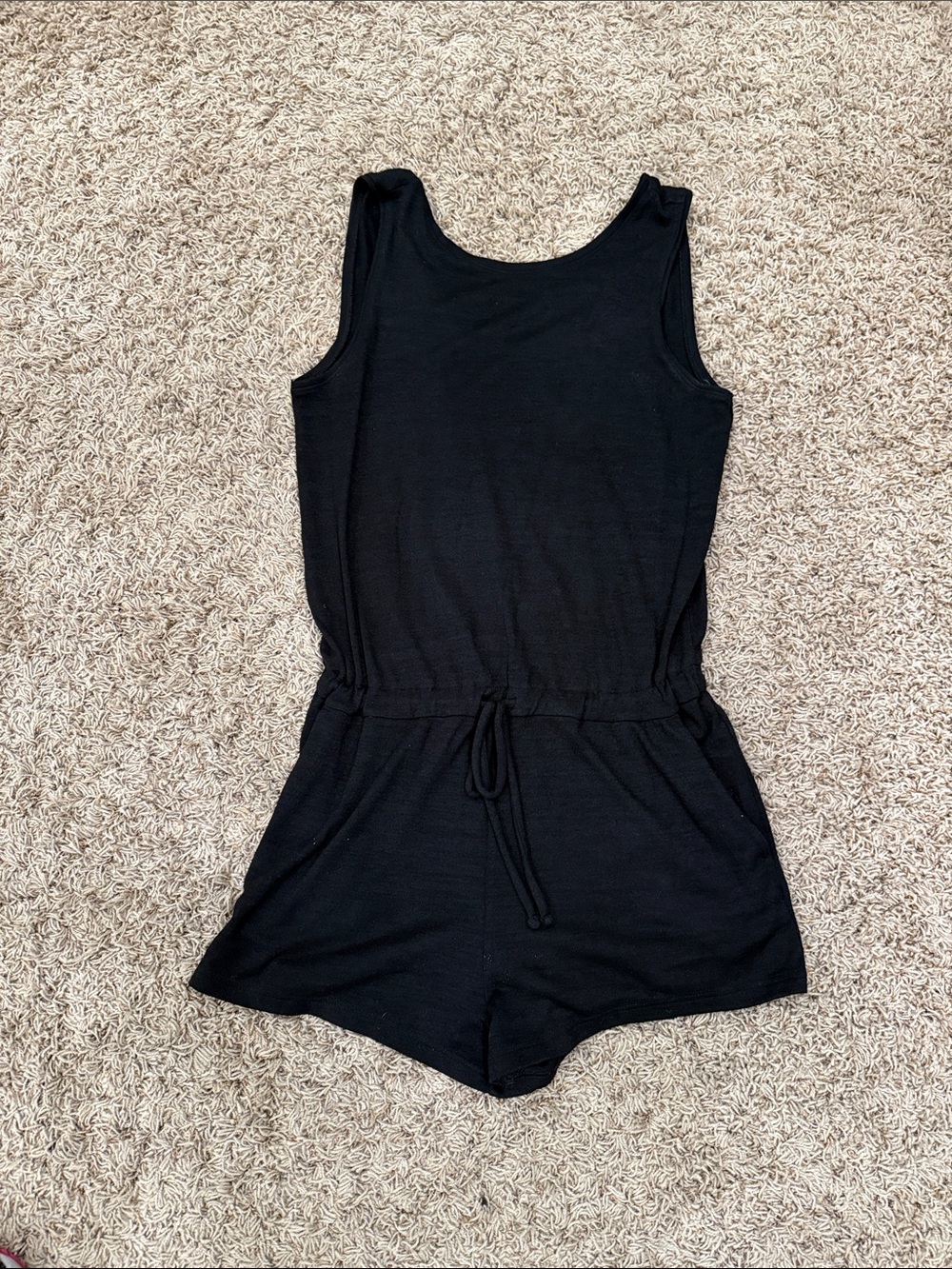 Black Sleeveless Romper with Drawstring Waist
